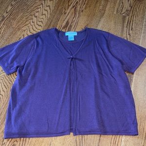 2X Sag Harbor purple faux shell and cardigan sweater